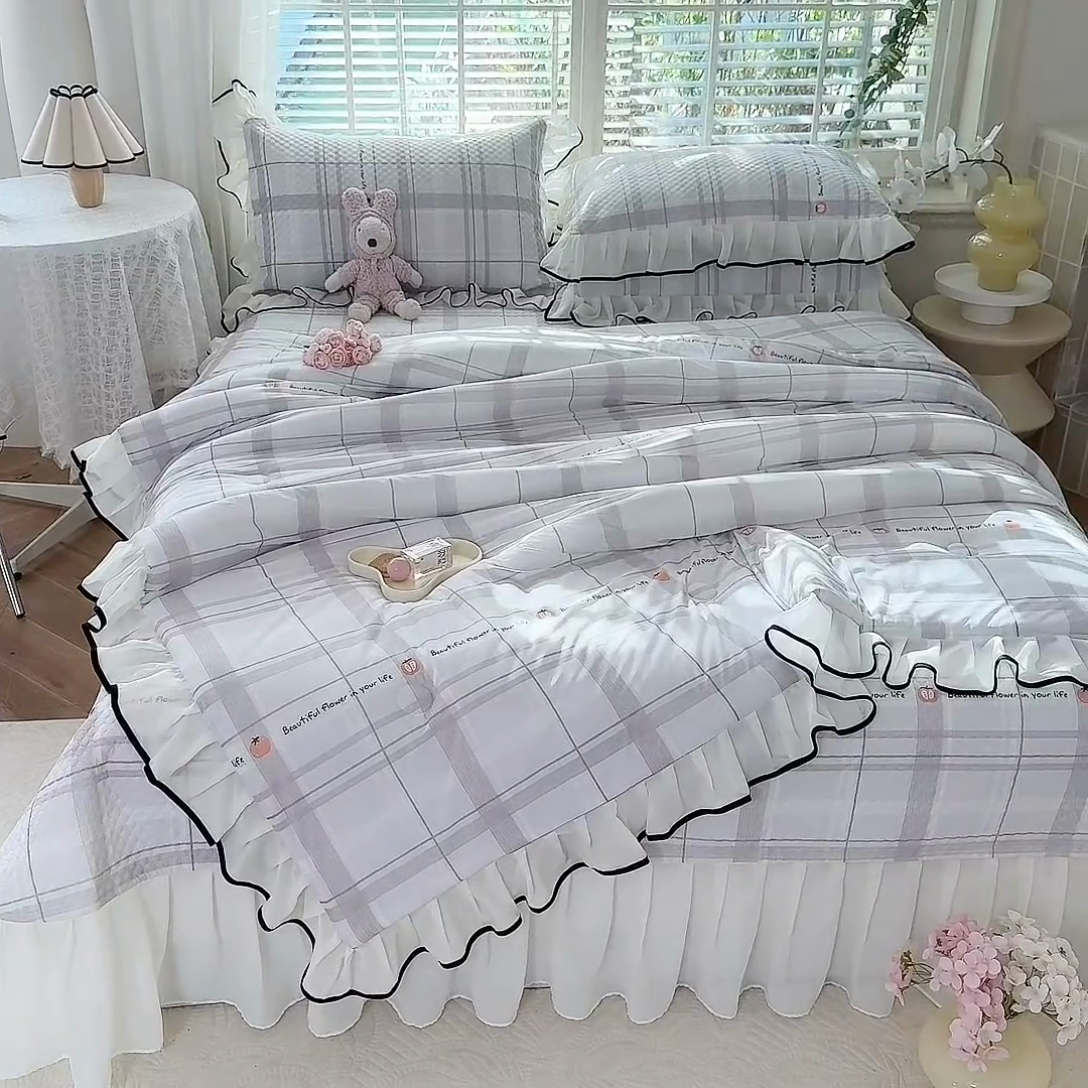 91家纺网 家纺一手货源 找家纺 金盛皇朝家纺 2025夏季新款冰丝凉豆豆床盖凉席 格纹素锦