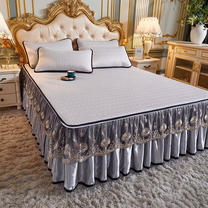 91家纺网 家纺一手货源 找家纺 （总）网红馆 2025新款凉感丝黑边乳胶床裙三件套