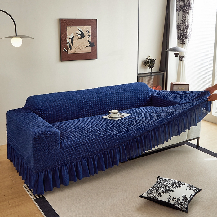 91家纺网 家纺一手货源 找家纺 飞翔家纺 2025新款泡泡纱沙发套 蓝色