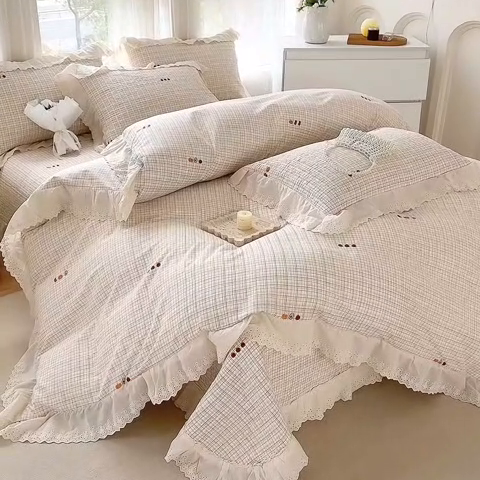 91家纺网 家纺一手货源 找家纺 添越家纺2025新款纯棉砂洗床盖三件套四件套系列幽梦