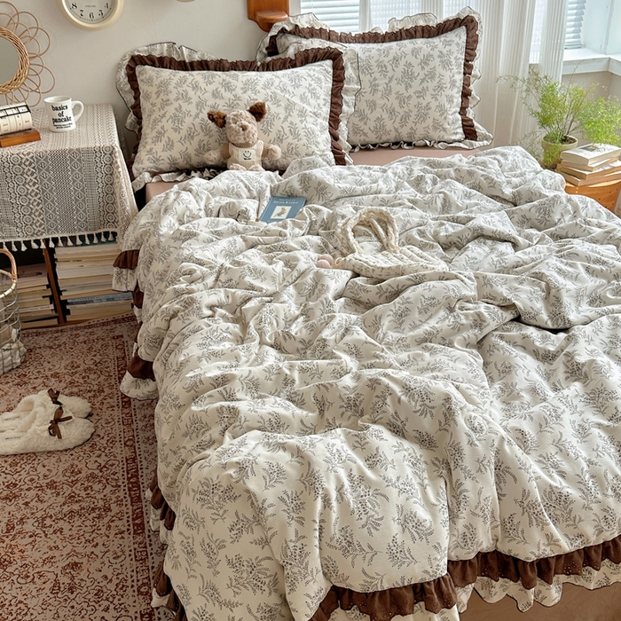 91家纺网 家纺一手货源 找家纺 轻奢坊 2025新款复古风双层纱水洗棉夏被四件套 夏被-麦穗白