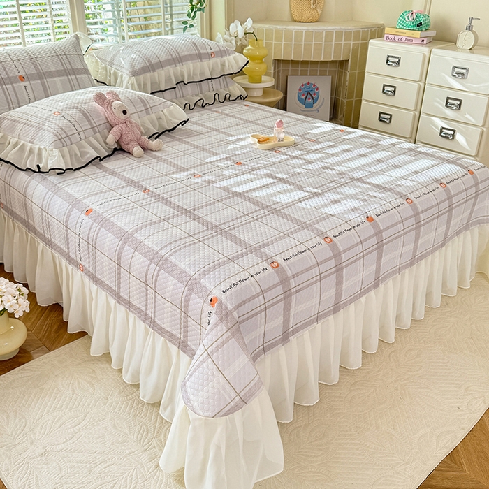 91家纺网 家纺一手货源 找家纺 金盛皇朝家纺 2025夏季新款冰丝凉豆豆床盖凉席 格纹素锦