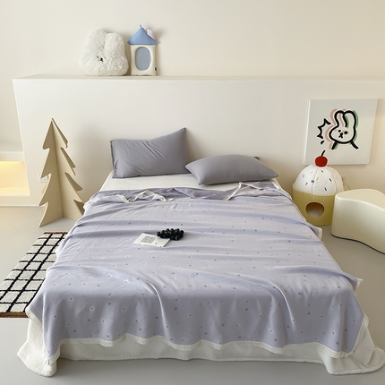 麻依 2025新款花边天丝棉冷感毯 雏菊-紫灰