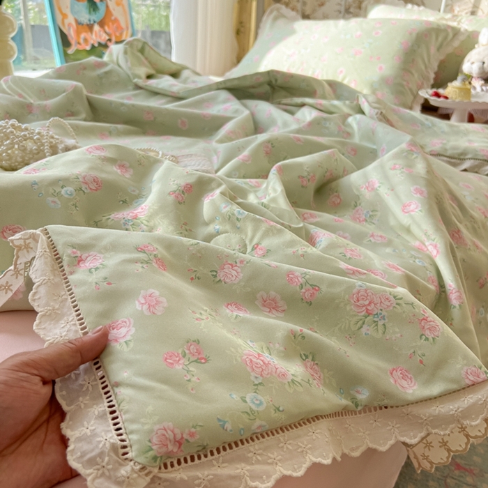 91家纺网 家纺一手货源 找家纺 （总）子钦家纺 2025新款韩版碎花法式风情花边水洗棉夏被夏凉被空调被四件套-风格二