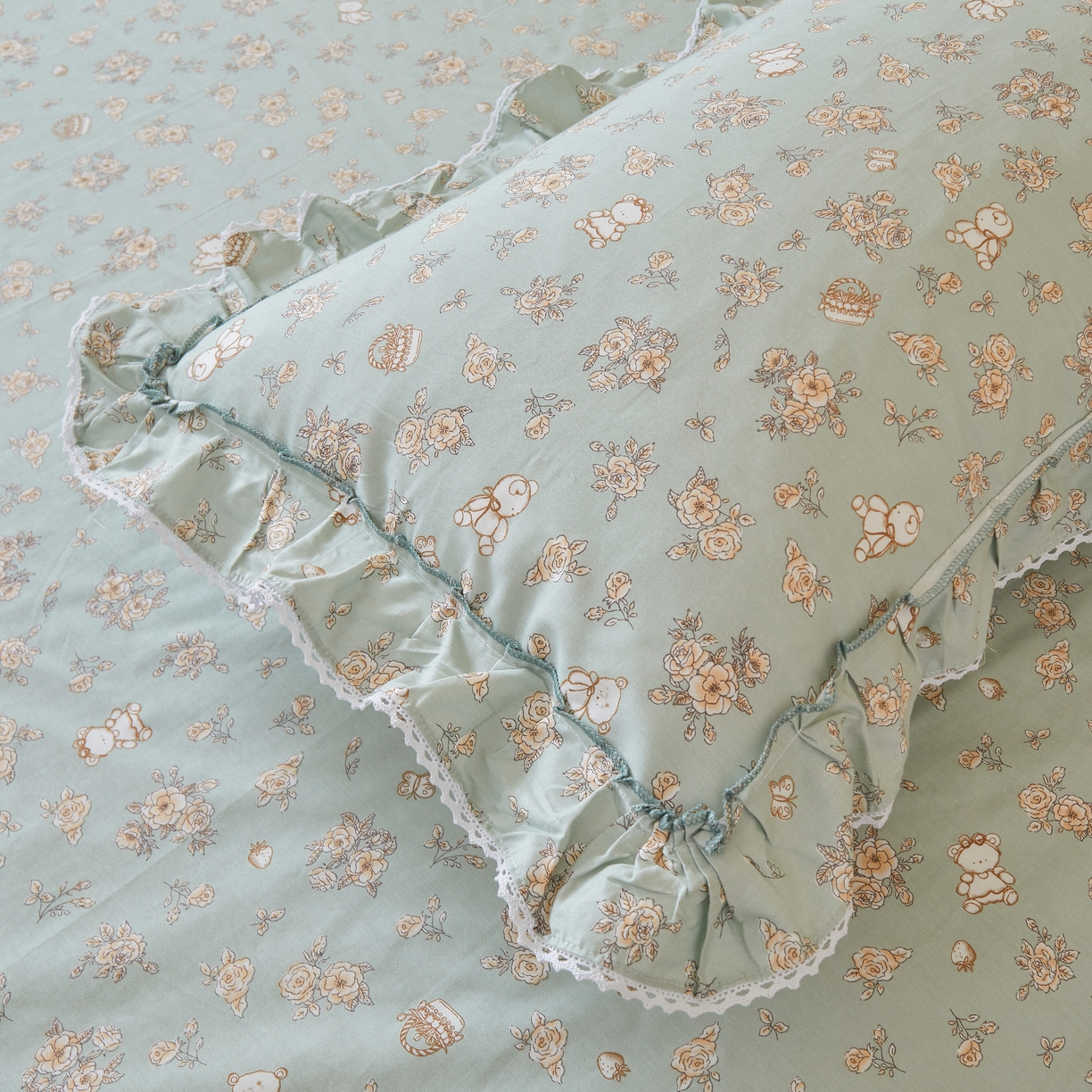 91家纺网 家纺一手货源 找家纺 缦彩 2025新款韩版全棉公主风枕套 贝丽花都