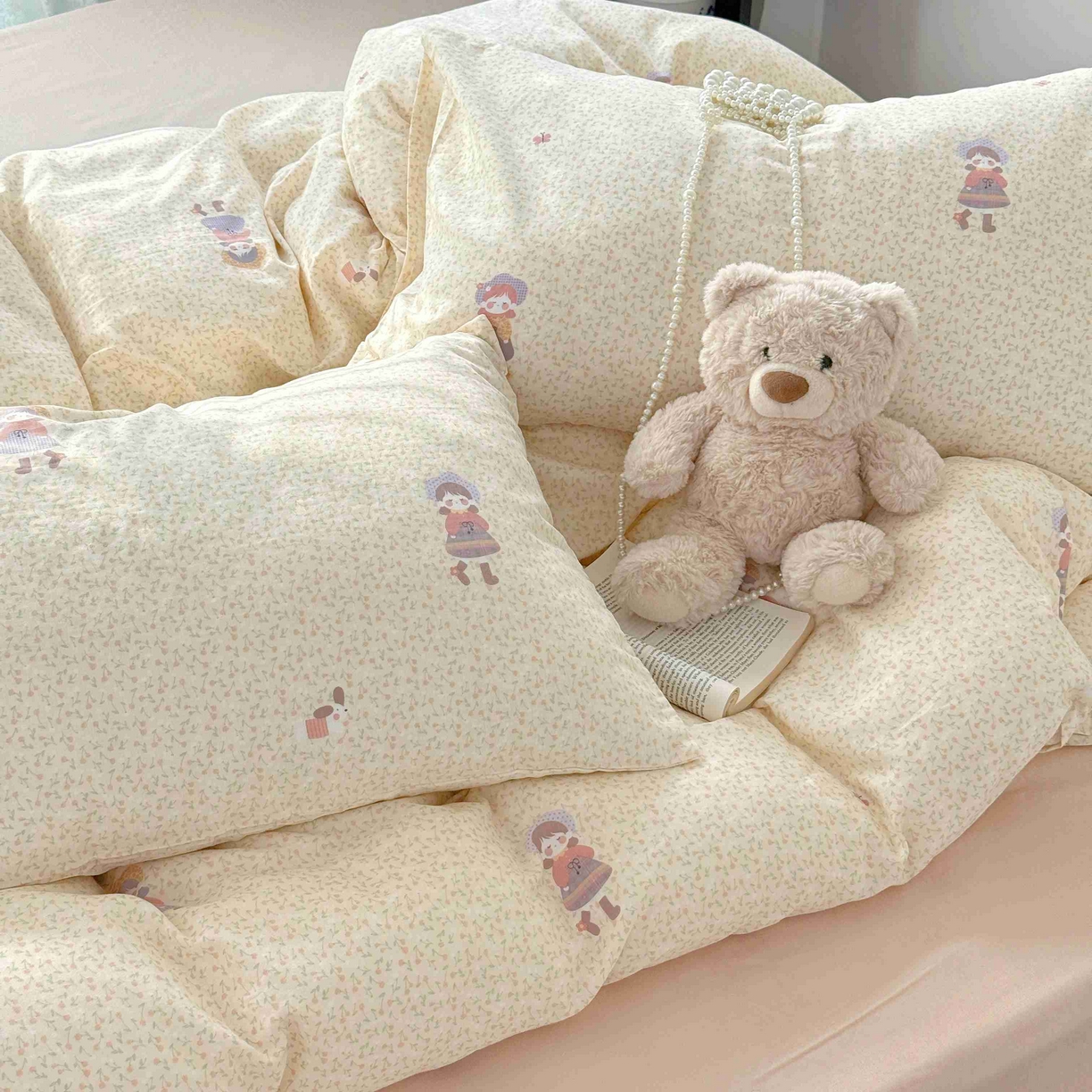 91家纺网 家纺一手货源 找家纺 于果 2025新款双层纱四件套第五批 春日女孩