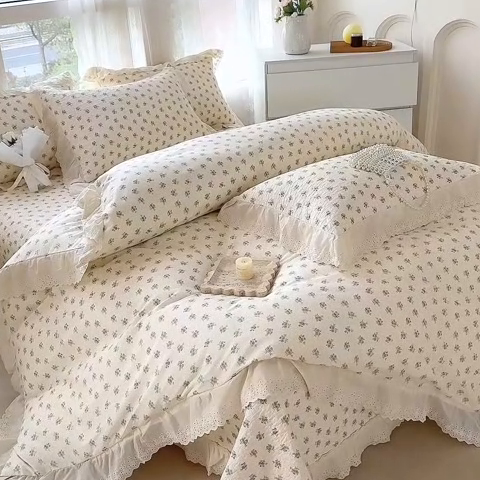 91家纺网 家纺一手货源 找家纺 添越家纺2025新款纯棉砂洗床盖三件套四件套系列春汐