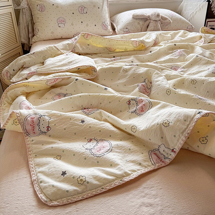 91家纺网 家纺一手货源 找家纺 晚爱家纺（原晚安家居）  2025新款A类母婴级云感双层纱三角针夏被贝壳边夏凉被春夏贝壳绣【可提供买家秀】 爱心kt