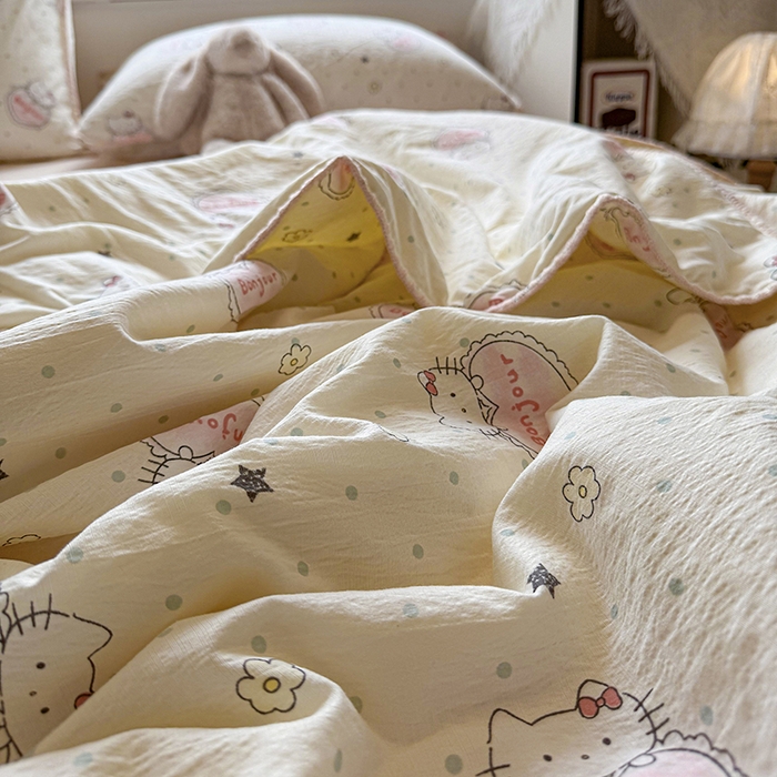 91家纺网 家纺一手货源 找家纺 晚爱家纺（原晚安家居）  2025新款A类母婴级云感双层纱三角针夏被贝壳边夏凉被春夏贝壳绣【可提供买家秀】 爱心kt