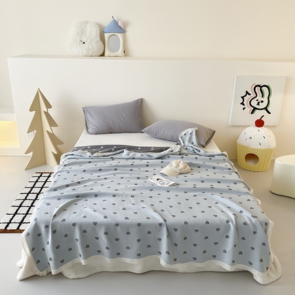 麻依 2025新款花边天丝棉冷感毯 恋心-蓝