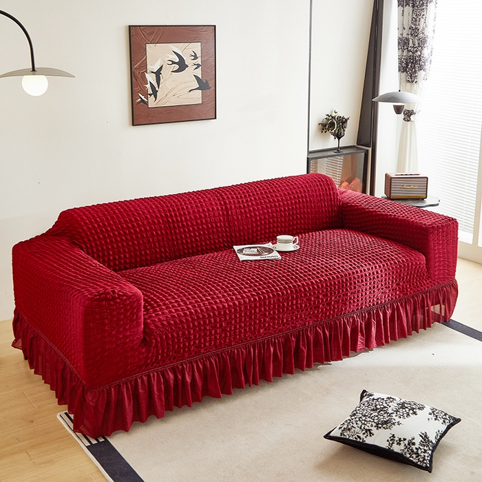 91家纺网 家纺一手货源 找家纺 飞翔家纺 2025新款泡泡纱沙发套 红色