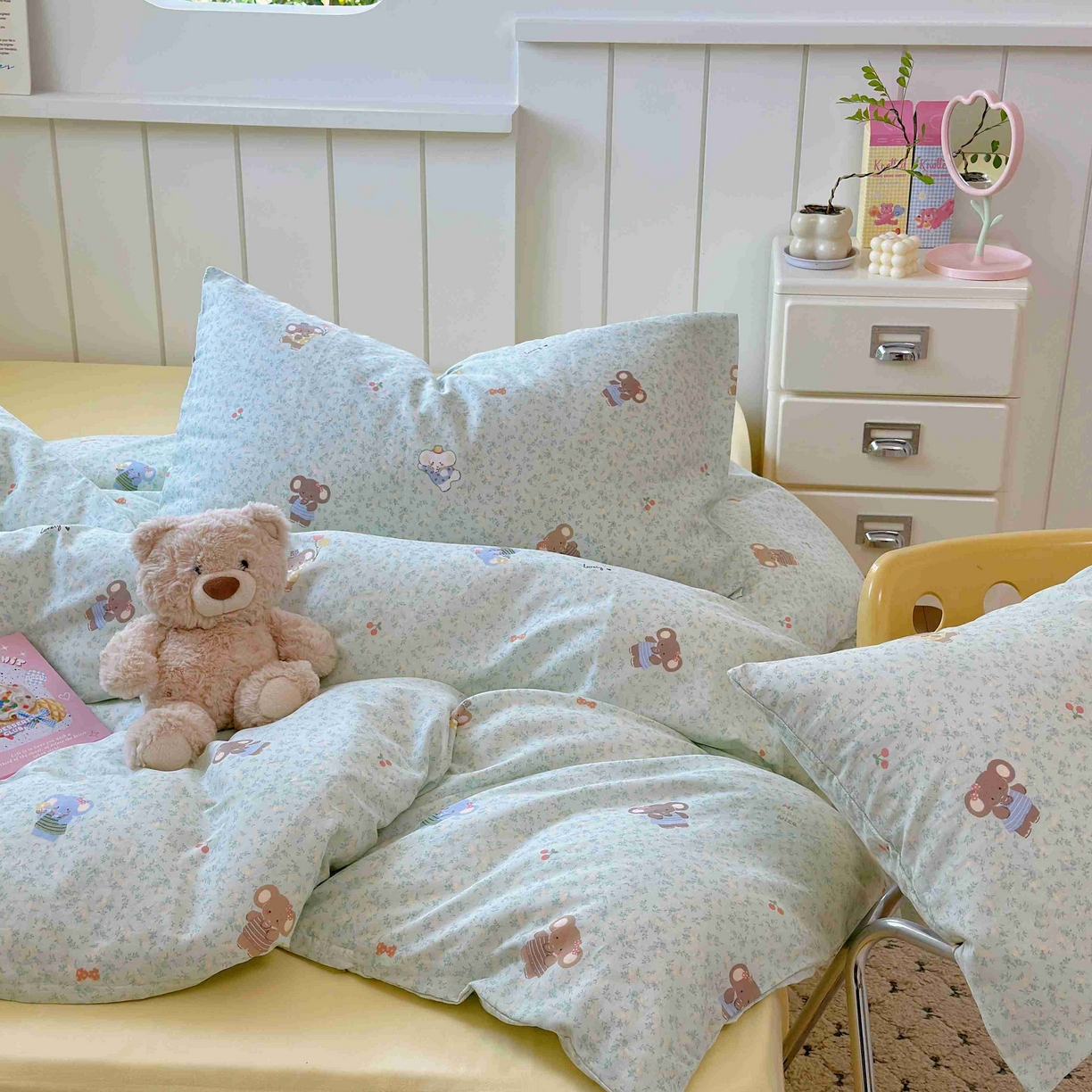 91家纺网 家纺一手货源 找家纺 于果 2025新款双层纱四件套第五批 少女象（绿）