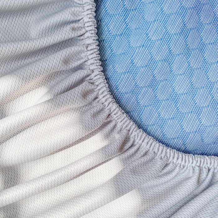 91家纺网 家纺一手货源 找家纺 千朵 2025新款凉感PE冰豆豆提花床笠款凉席 雪花熊蓝