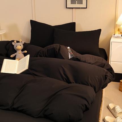 91家纺网 家纺一手货源 找家纺 （总）缦绣阁家纺 2025新款亲肤水洗棉纯色双拼四件套简约风床单款床笠款四件套宿舍三件套