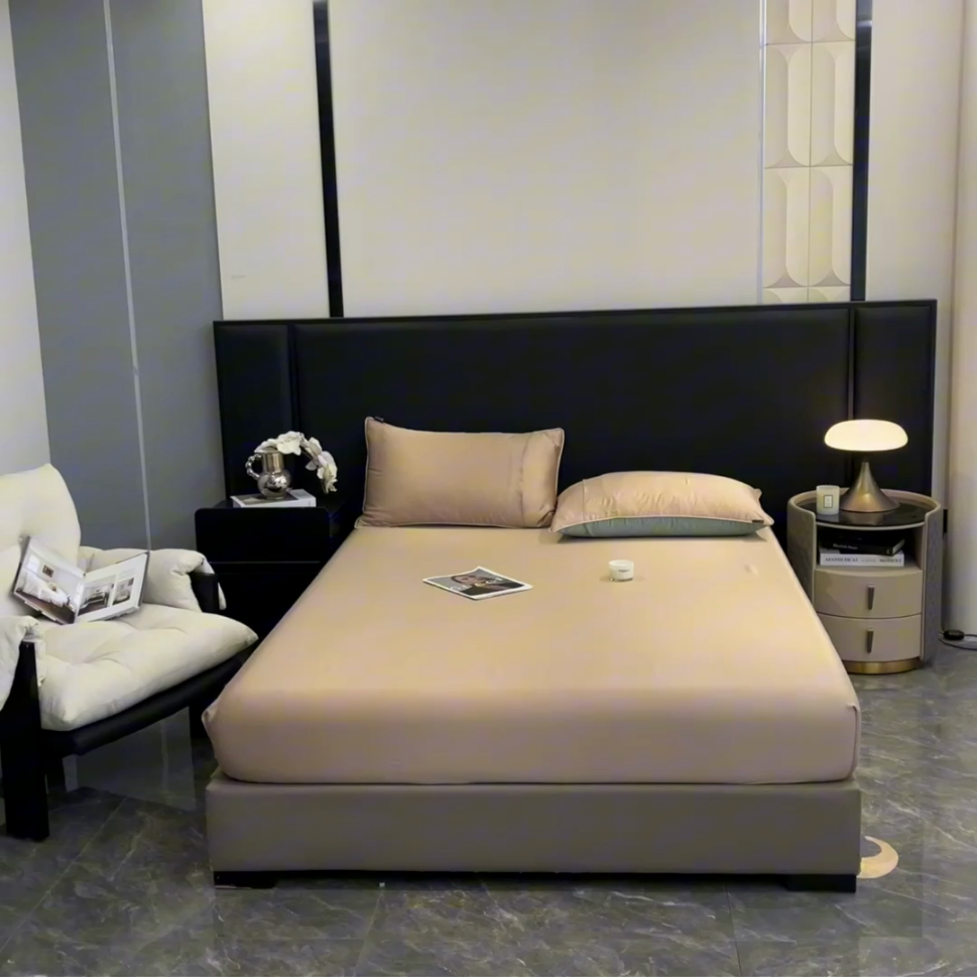 91家纺网 家纺一手货源 找家纺 ab家纺 2025新款莱赛尔单床笠 卡其