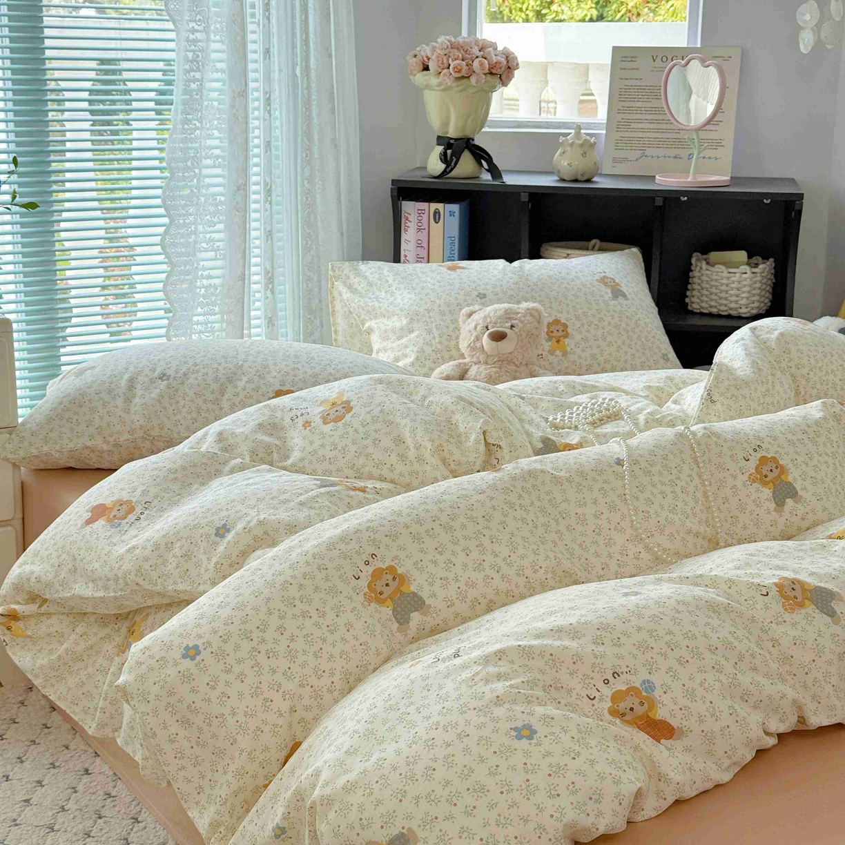 91家纺网 家纺一手货源 找家纺 于果 2025新款双层纱四件套第五批 萌萌狮