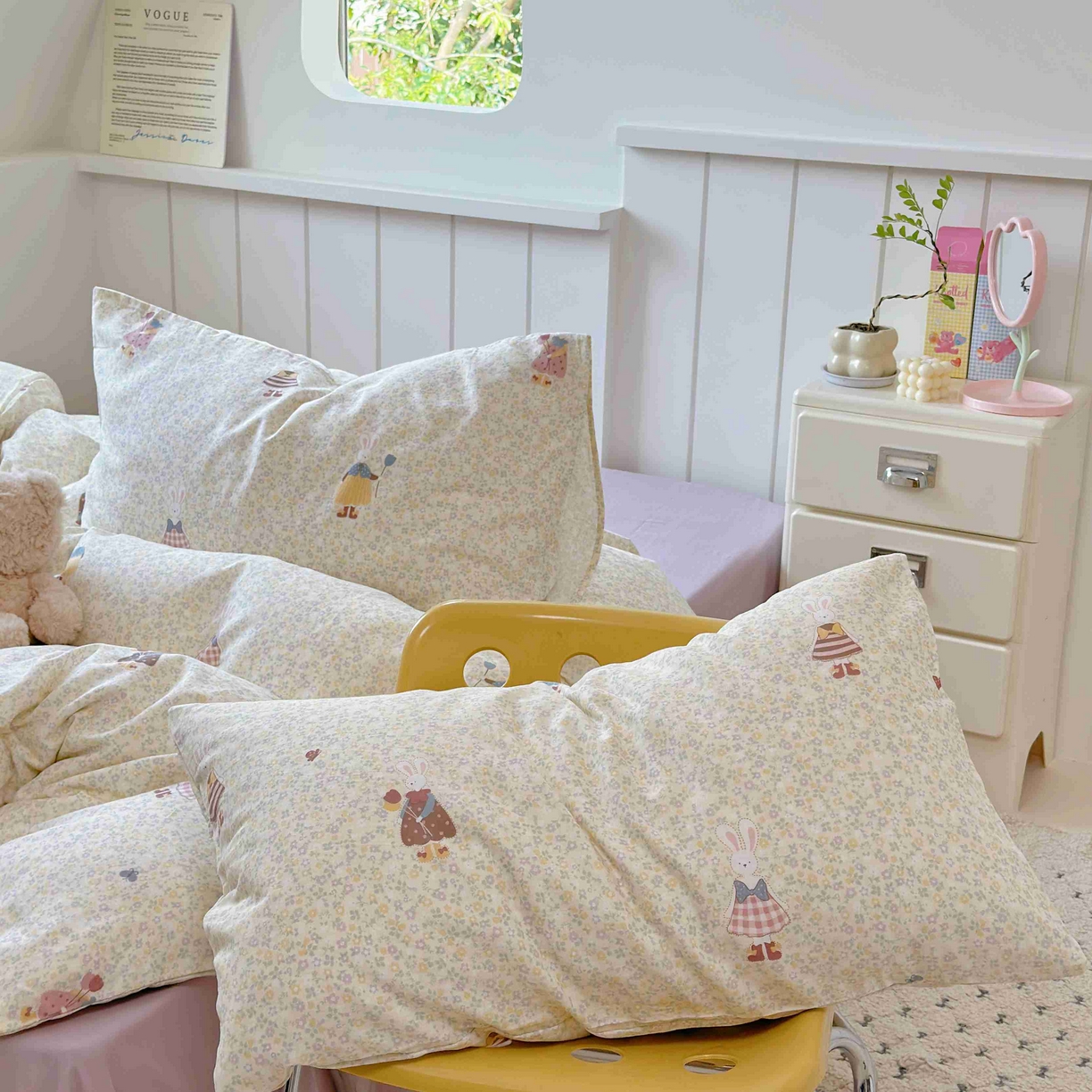 91家纺网 家纺一手货源 找家纺 于果 2025新款双层纱四件套第五批 原宿小兔