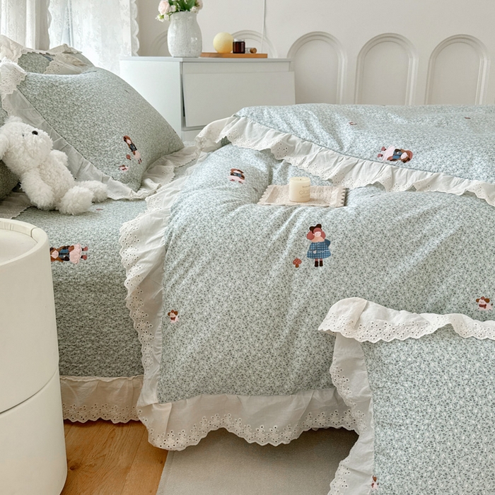 91家纺网 家纺一手货源 找家纺 添越家纺2025新款纯棉砂洗床盖三件套四件套系列森林女孩