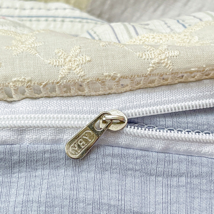 91家纺网 家纺一手货源 找家纺 2025新款云感木棉皱皱双层纱全棉花边四件套 百福蓝