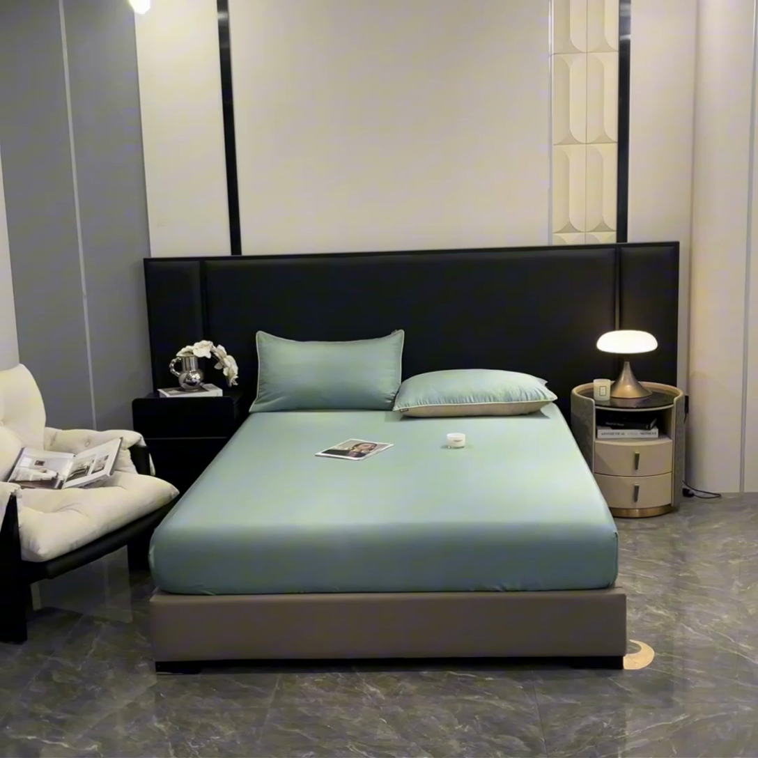 91家纺网 家纺一手货源 找家纺 ab家纺 2025新款莱赛尔单床笠 海苔绿