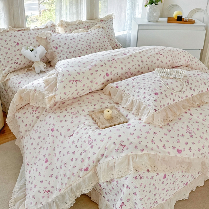 91家纺网 家纺一手货源 找家纺 添越家纺2025新款纯棉砂洗床盖三件套四件套系列花间小园