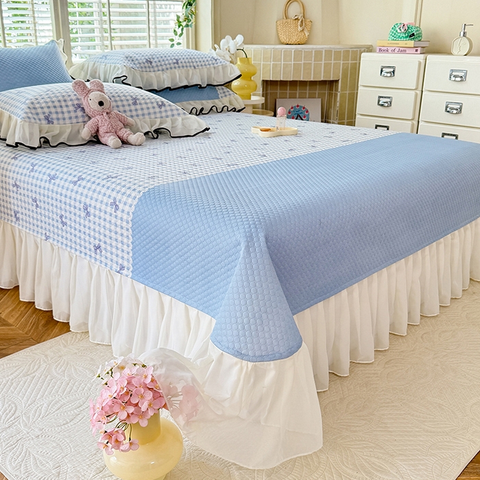 91家纺网 家纺一手货源 找家纺 金盛皇朝家纺 2025夏季新款冰丝凉豆豆床盖凉席 幽蓝蝶语