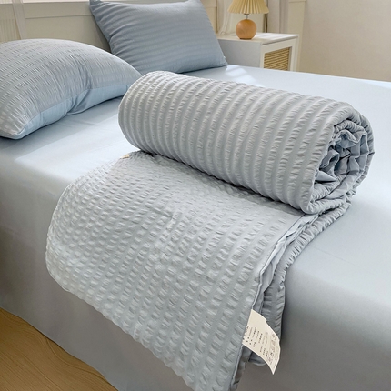 缦绣阁家纺 2025春夏新款纯色简约亲肤泡泡纱夏被凉感夏凉被三件套四件套空调被 天蓝