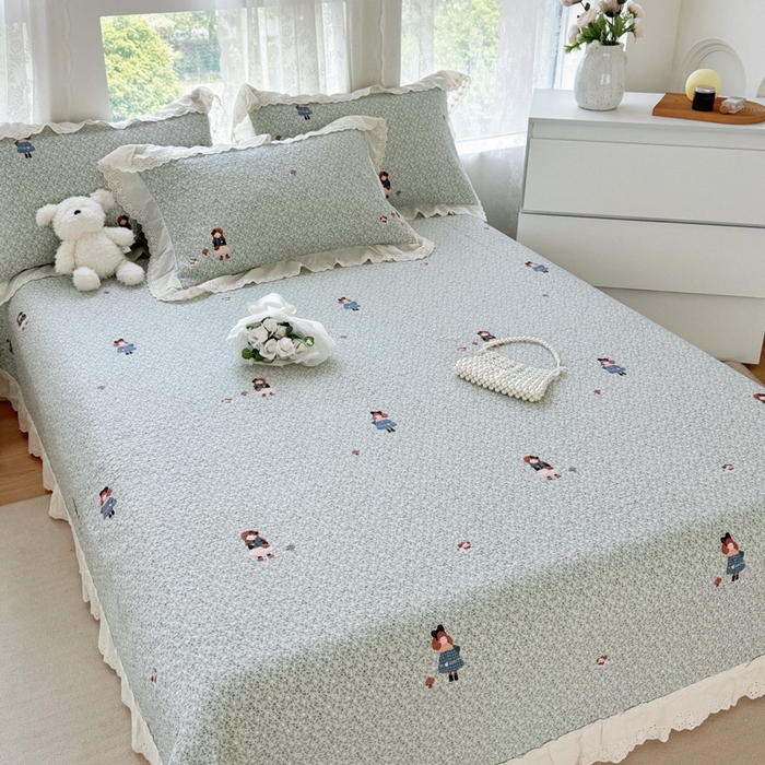 91家纺网 家纺一手货源 找家纺 添越家纺2025新款纯棉砂洗床盖三件套四件套系列森林女孩