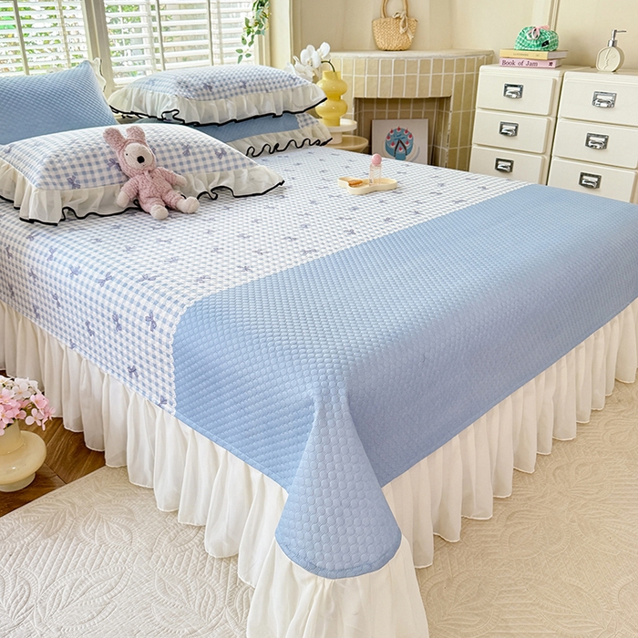 91家纺网 家纺一手货源 找家纺 金盛皇朝家纺 2025夏季新款冰丝凉豆豆床盖凉席 幽蓝蝶语