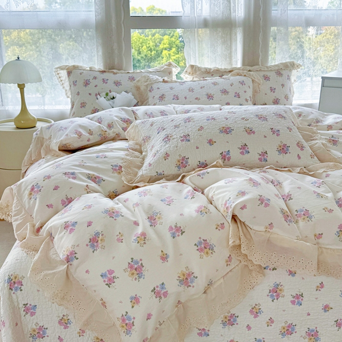 91家纺网 家纺一手货源 找家纺 添越家纺2025新款纯棉砂洗床盖三件套四件套系列花语