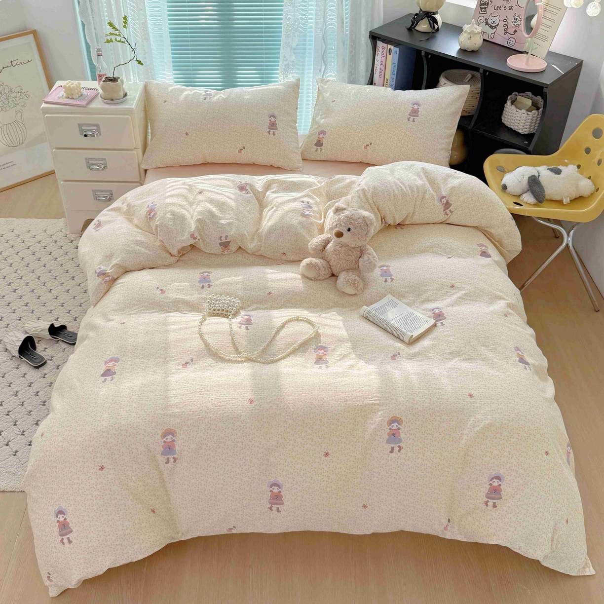 91家纺网 家纺一手货源 找家纺 于果 2025新款双层纱四件套第五批 春日女孩