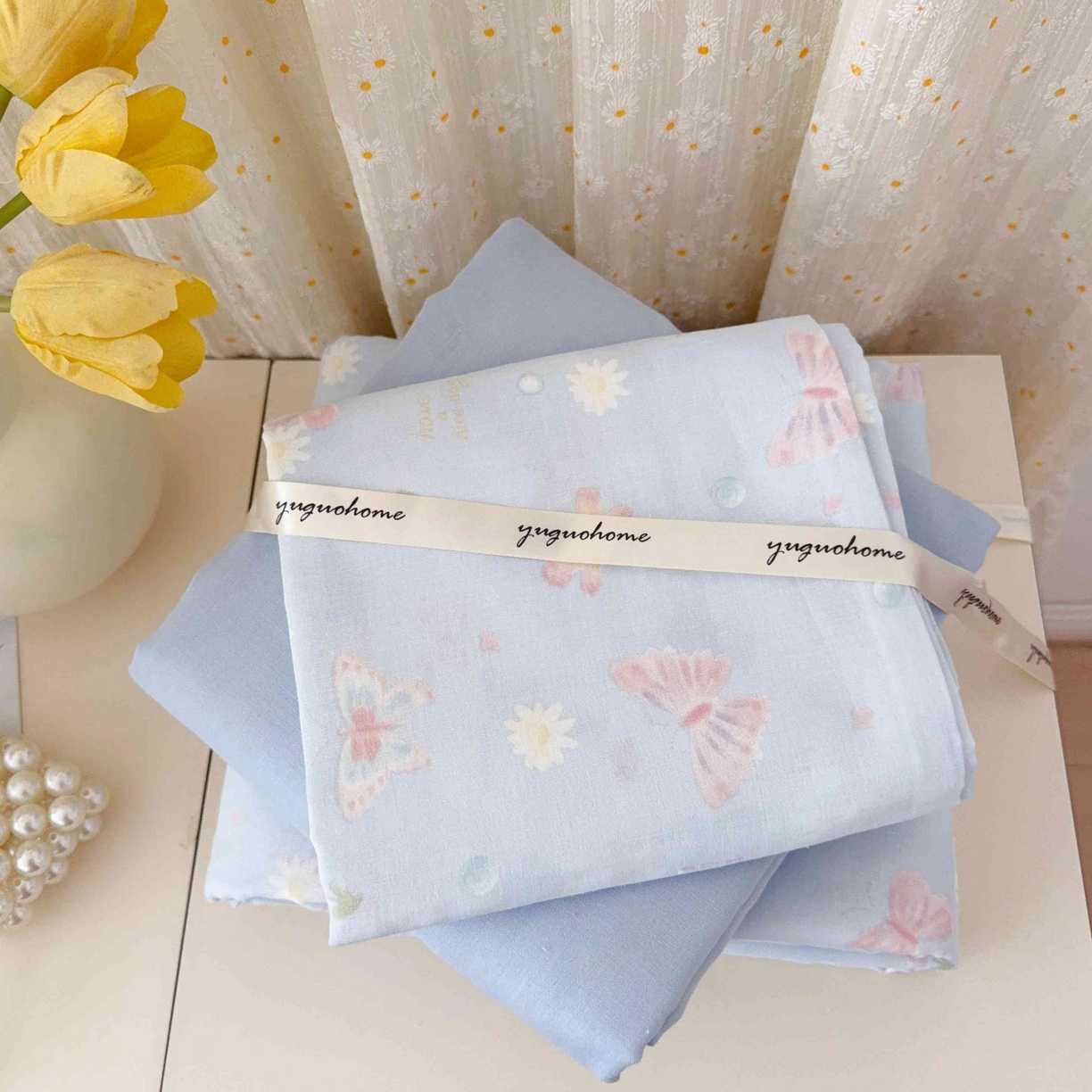 91家纺网 家纺一手货源 找家纺 于果 2025新款双层纱四件套第五批 雨蝶