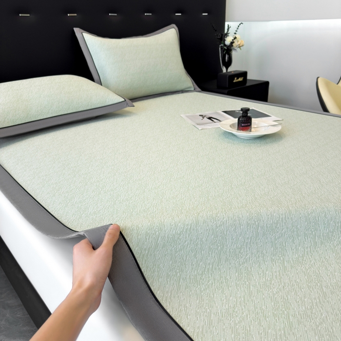 91家纺网 家纺一手货源 找家纺 九花鹿 2025新款凉感肌理纹冰丝席-床席款 肌理纹(豆绿）