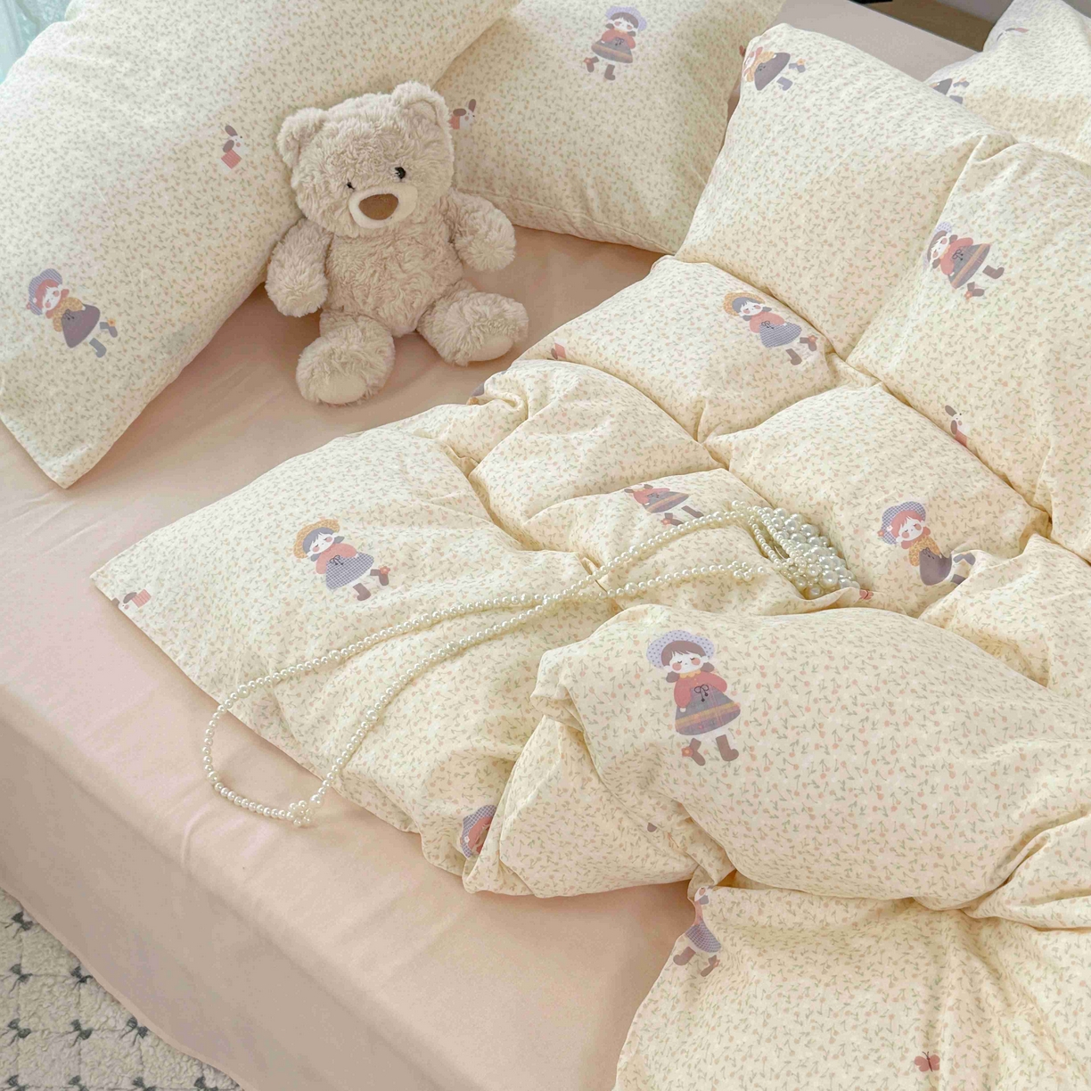 91家纺网 家纺一手货源 找家纺 于果 2025新款双层纱四件套第五批 春日女孩