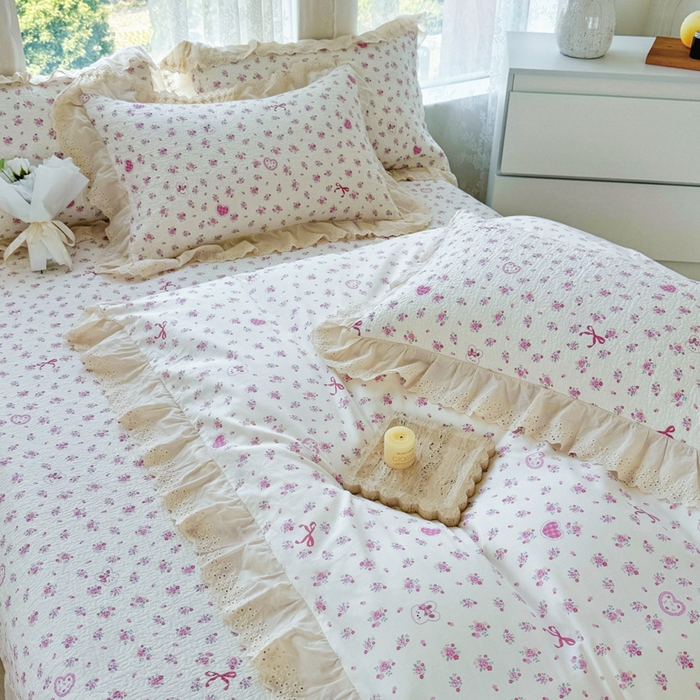 91家纺网 家纺一手货源 找家纺 添越家纺2025新款纯棉砂洗床盖三件套四件套系列花间小园