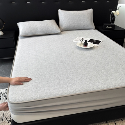 九花鹿 2025新款凉感肌理纹冰丝席-床笠款 床笠款-肌理纹(银灰）