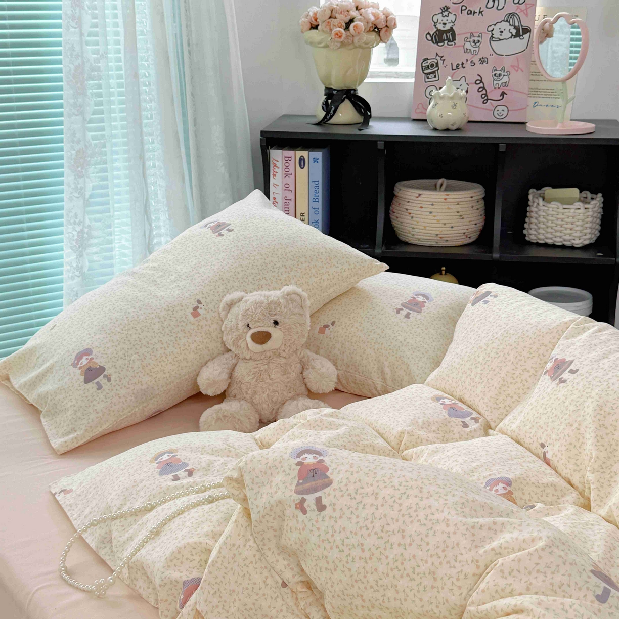 91家纺网 家纺一手货源 找家纺 于果 2025新款双层纱四件套第五批 春日女孩