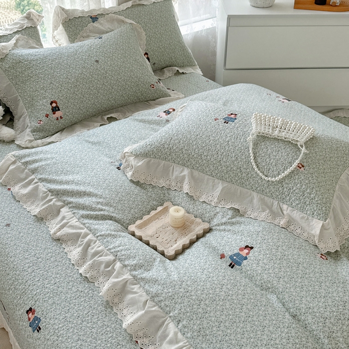 91家纺网 家纺一手货源 找家纺 添越家纺2025新款纯棉砂洗床盖三件套四件套系列森林女孩