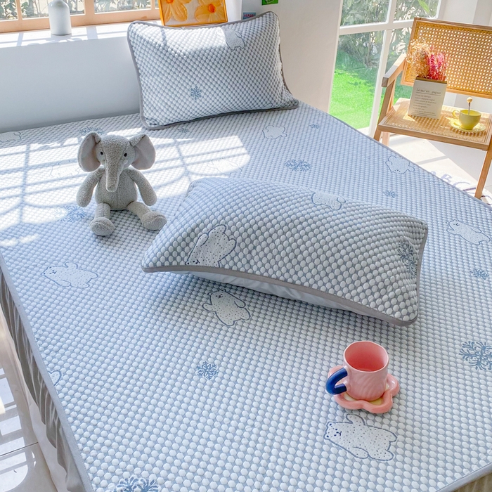 91家纺网 家纺一手货源 找家纺 （总）千朵 2025新款凉感PE冰豆豆提花床笠款凉席