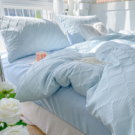 91家纺网 家纺一手货源 找家纺 （总）缦绣阁家纺 2025新款AB版菱形格简约提花四件套小清新床单款床笠款4件套生宿舍三件套