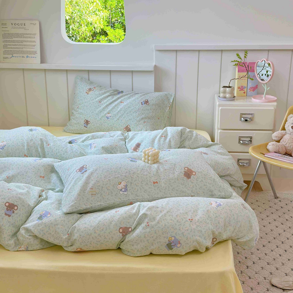 91家纺网 家纺一手货源 找家纺 于果 2025新款双层纱四件套第五批 少女象（绿）