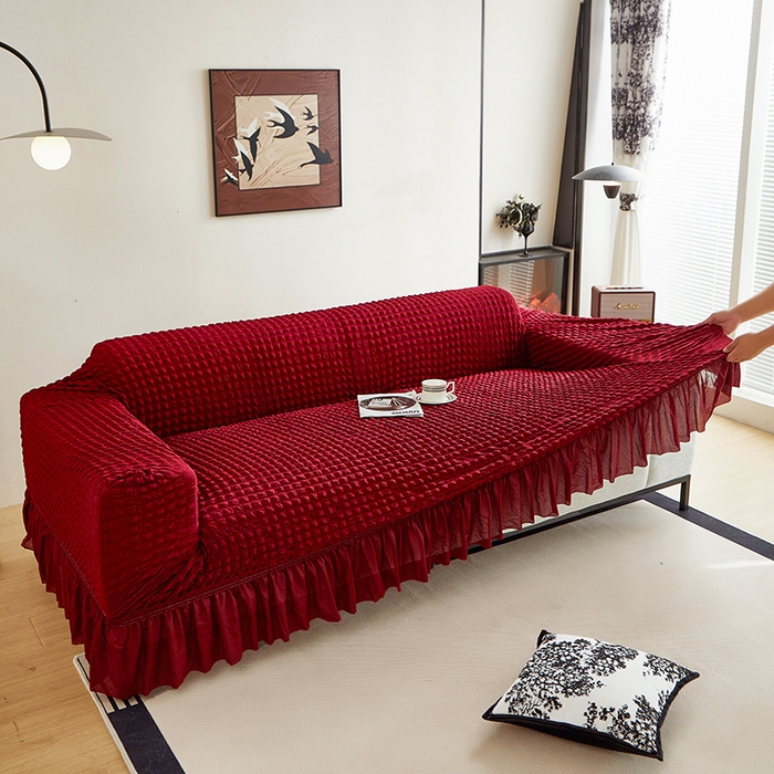 91家纺网 家纺一手货源 找家纺 飞翔家纺 2025新款泡泡纱沙发套 红色