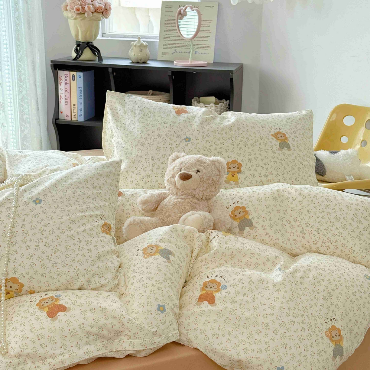 91家纺网 家纺一手货源 找家纺 于果 2025新款双层纱四件套第五批 萌萌狮