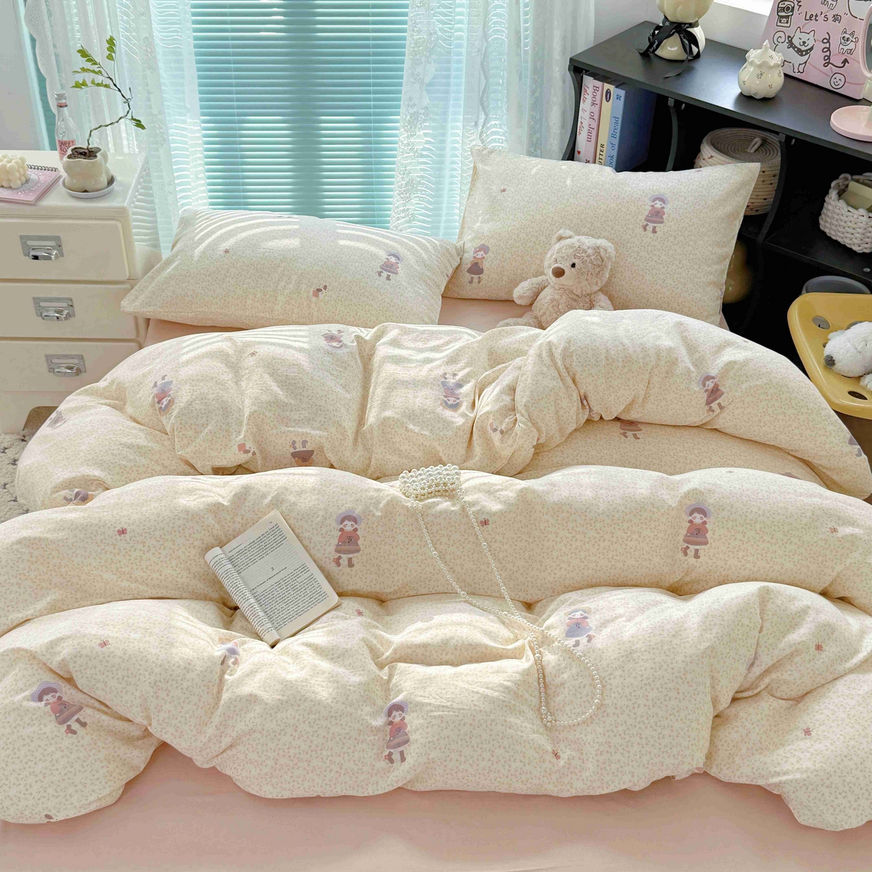 91家纺网 家纺一手货源 找家纺 于果 2025新款双层纱四件套第五批 春日女孩