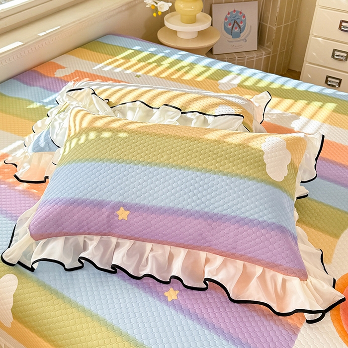 91家纺网 家纺一手货源 找家纺 金盛皇朝家纺 2025夏季新款冰丝凉豆豆床盖凉席 绚丽彩虹