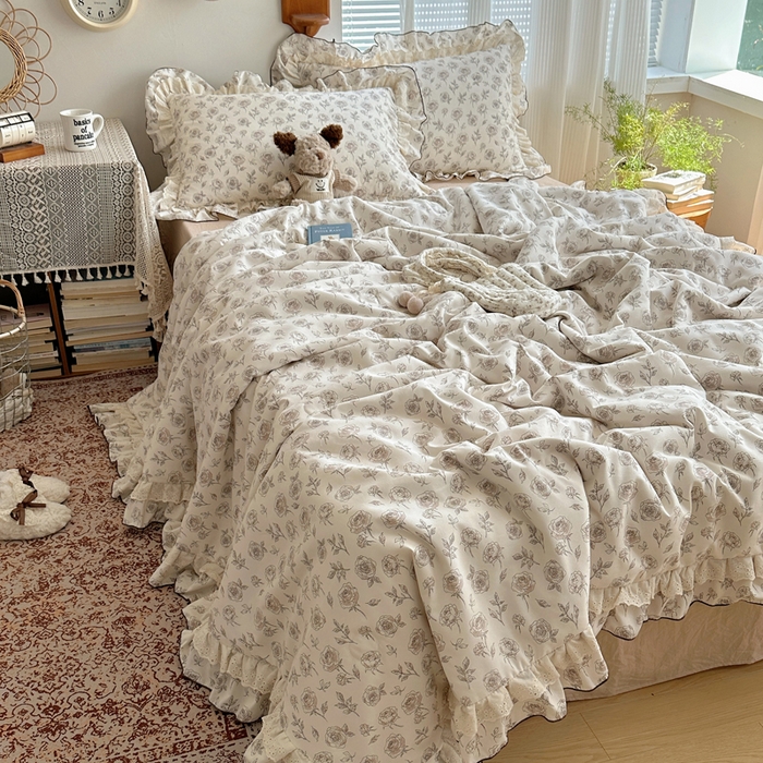 91家纺网 家纺一手货源 找家纺 轻奢坊 2025新款复古风双层纱水洗棉夏被四件套 夏被-玫瑰