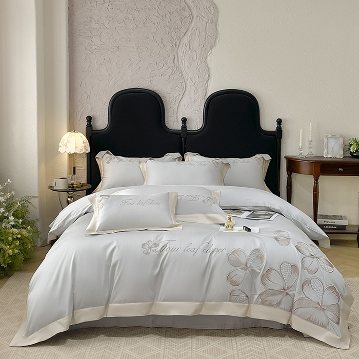 91家纺网 家纺一手货源 找家纺 【直播爆款】A类全棉四件套纯棉轻奢重工刺绣床单床笠夏季床单床笠床上用品 绮梦-烟灰