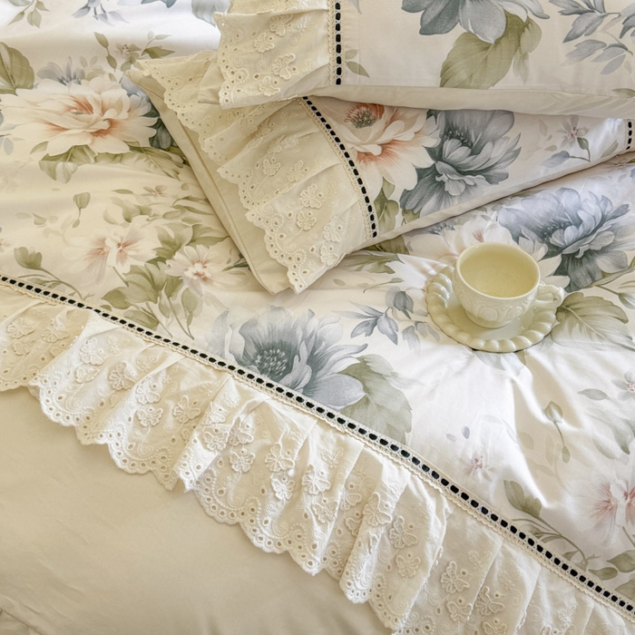91家纺网 家纺一手货源 找家纺 亲亲公主 2025新款全棉法式花边四件套--米娅 米娅一奶油色