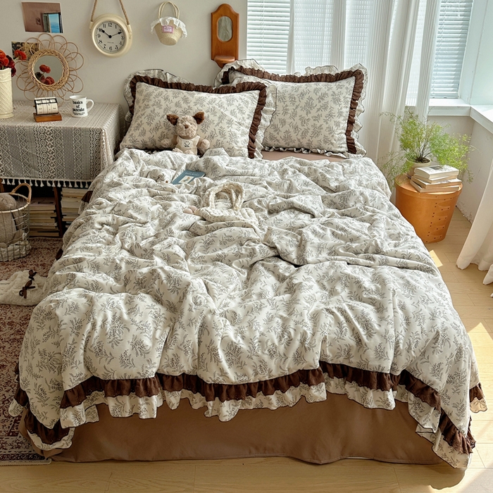 91家纺网 家纺一手货源 找家纺 （总）轻奢坊 2025新款复古风双层纱水洗棉夏被四件套