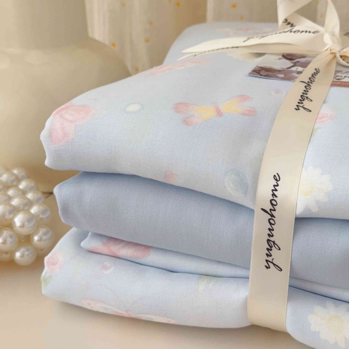 91家纺网 家纺一手货源 找家纺 于果 2025新款双层纱四件套第五批 雨蝶